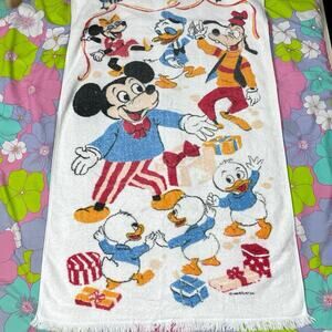 Vintage Disney Kids Beach Towel, 1970s Mickey Minnie Goofy Donald Terrycloth
